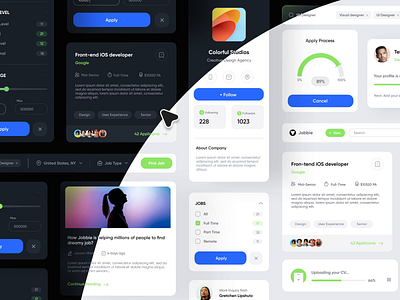 Job Finder Components (Dark + Light) components dark design elements hiring job jobfinder light minimal mobile ui uikit ux web website