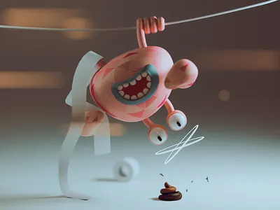 Hey! Hang on 3d blender crab funillustration hanging illustration modeling shit sideproject toilet toiletpaper