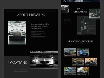 Luxury Rent-A-Car Web Pages car dark mode design design studio graphic design interface luxury minimalistic rental car spohisticated transport ui user interface ux vehicle web web design web marketing web page website