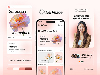 HerPeace - Women Focus Mental Health App ai app bento branding design graphic design logo ui