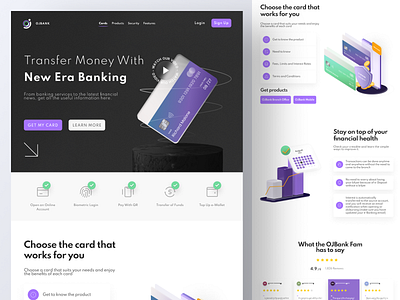 OJBANK - Banking Landing Page 💸 app banking business card clean design finance financial fintech illustration landing page logo minimal mobile money payment ui ux web website