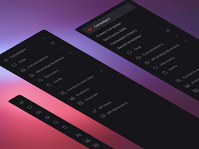 Dark menu blur components cpaas dark dark mode dashboard design system drawer gradient isometric isomorphic menu navigation saas ui ux