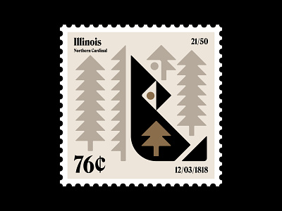 Illinois alpine america bird cardinal chicago feather forest icon illinois illustration logo midwest nature pine postage stamp sqaure stamp symbol tree usa