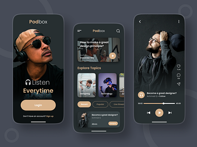 Podcast App branding design graphic design icon illustration logo mobile podcast podcast app podcast app ui podcast ui ui ux vector