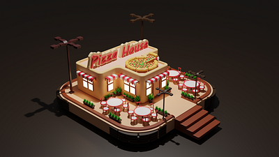 pizza house isometric low poly 3d graphic design illustration isometric low poly voxel