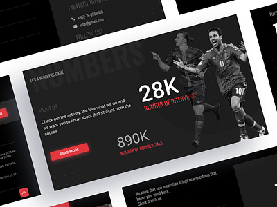 Sports Website Design about us dark mode design designer illustration landingpage marketing minimal numbers sergushkin socer sport typography ui ux vector web website