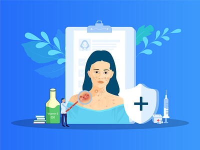 Girl with strong allergy symptoms flat vector illustration. hands