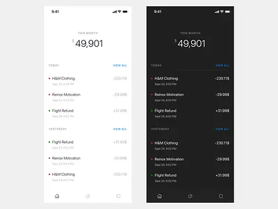 Transaction history app design ui