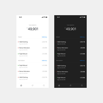 Transaction history app design ui