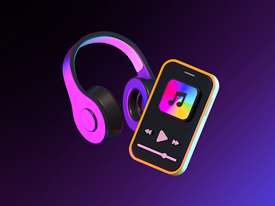 Music App ✨🎵📱 3d app app icon blender c4d cinema 4d corona render cycles design illustration illustrations music sound ui