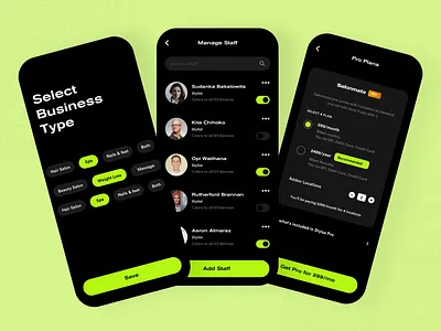 Salon Registration form and Manage Staff plus Subscribe Pro Plan bold booking compare plans ecommerce emloyees haircut manage staff modern plans salon spa subscription uiproduct