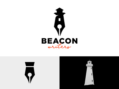 Beacon Writers branding icon identity illustration lighthouse logo mark ocean pen sea symbol writer writing