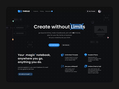 Thread Header UI & Animation Concept after effects animation branding design header illustration landing motion top ui user interface