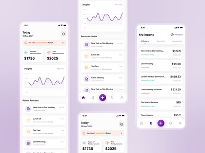 Expense Manage App app dashbord expense graph list list view manage management purple report tab bar ui uiux