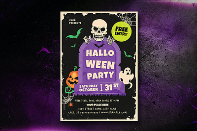 Halloween Party Flyer catalog clean design flyer graphic design halloween halloween party halloween poster horror illustration indesign magazine minimal modern october poster print printable pumpink template