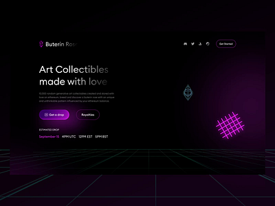 NFT Collectibles Landing Page - Buterin Rose branding buterin rose collectibles cryptocurrency cyberpunk design desktop logo modern nft page ui ux website