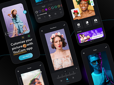 YouCam | Photo Editing App 2021 trend 3d dark ui edit photo effect effects gallery image editing minimal mobile mobile app modern ui photo photo app photo editor photo type photography photoshop ui ux