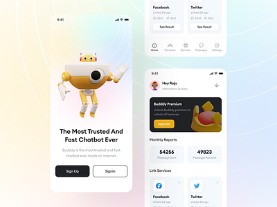 Budddy Chatbot Freebie 3d assets ai ai bot application ui artificial intelligence chatbot chatbot app clean design freebie freebie uikit interface message bot messaging app minimal mobile design piqo design popular design ui design ui kit freebie user interface