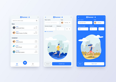 Runner manager UI mobile blue flat mobile runner running ui ux
