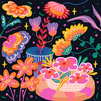 Still Here Still Life - week 66 botanical floral flower illustration photoshop pink vibrant colors