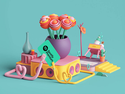 Spotify Premium Campaign 3d animation app apple branding c4d cinema4d colors design illustration isometric loop motion motion design motion graphics music render set spotify style