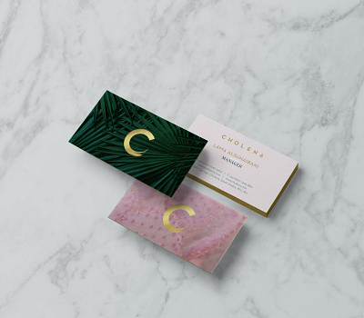 Cholena Restaurant - Business Cards brand identity branding business card c logo california gold foil graphic design logo logo design minimal branding palm springs restaurant branding stationery