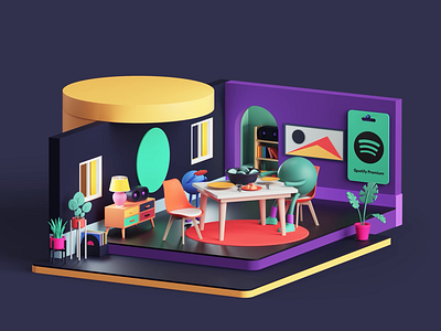 Spotify Premium Campaign 3d animation app apple branding c4d cinema4d design illustration isometric motion motion design motion graphics music render set spotify tarka web