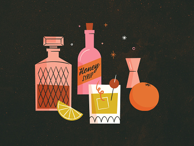 Vectober 11 - Gold bourbon cocktail feminine gold honey illustration inktober mid century texture vectober vintage