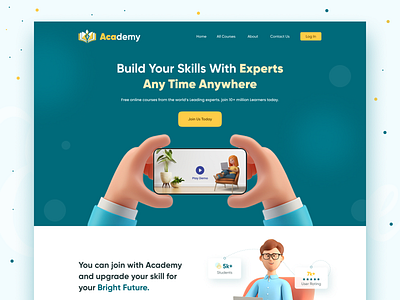 E-learning web UI 3d character 3d illustration course creative design e learning e learning landing page education education platform home page illustration landing page minimal online school student study teaching tutor uiux web ui website