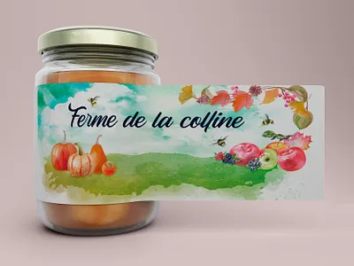 Honey jar label - Ferme de la colline branding label packaging watercolor