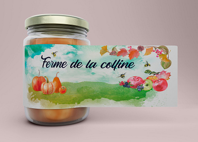 Honey jar label - Ferme de la colline branding label packaging watercolor