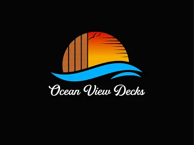 Decks company logo a logo beach logo creative design deck logo design logo ocean logo ocean view sun logo sunset un unique