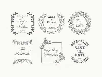 Floral Wedding Badge Set | Editable Templates adobe design floral flower graphic design illustrator line art line drawing line illustration logo pack photoshop png psd set simple vector wedding card wedding invitation wreath