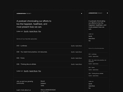 First look -> LIVEINEVERYNOW. Podcast Landing Page brutalism dark mode design system essentialism landing page light mode liveineverynow. minimal podcast page present design system product design ui uiux design ux