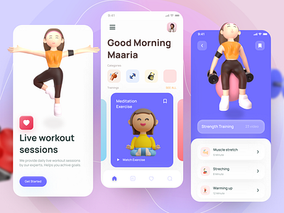 Health & Fitness App 3d beautiful bodybuilding app clean design fit fitness fitness app food health health app healthy healty food lifestyle lifestyle app minimal ui ui design uiux ux