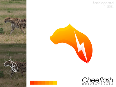 Cheeflash Logo app brand branding cheetah clean color design flash grid identity illustration lettering logo minimal minimalist modern simple vector