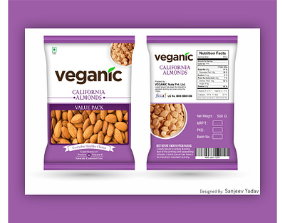 Veganic California Almonds(500mg) Packets Design coreldraw graphic design packet