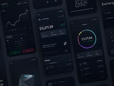 Crypto Trading App analytics app app design application assets concept crypto crypto app cryptocurrency dark theme interface mobile mobile app mobile ui trading trading app ui ui visual design ux wallet