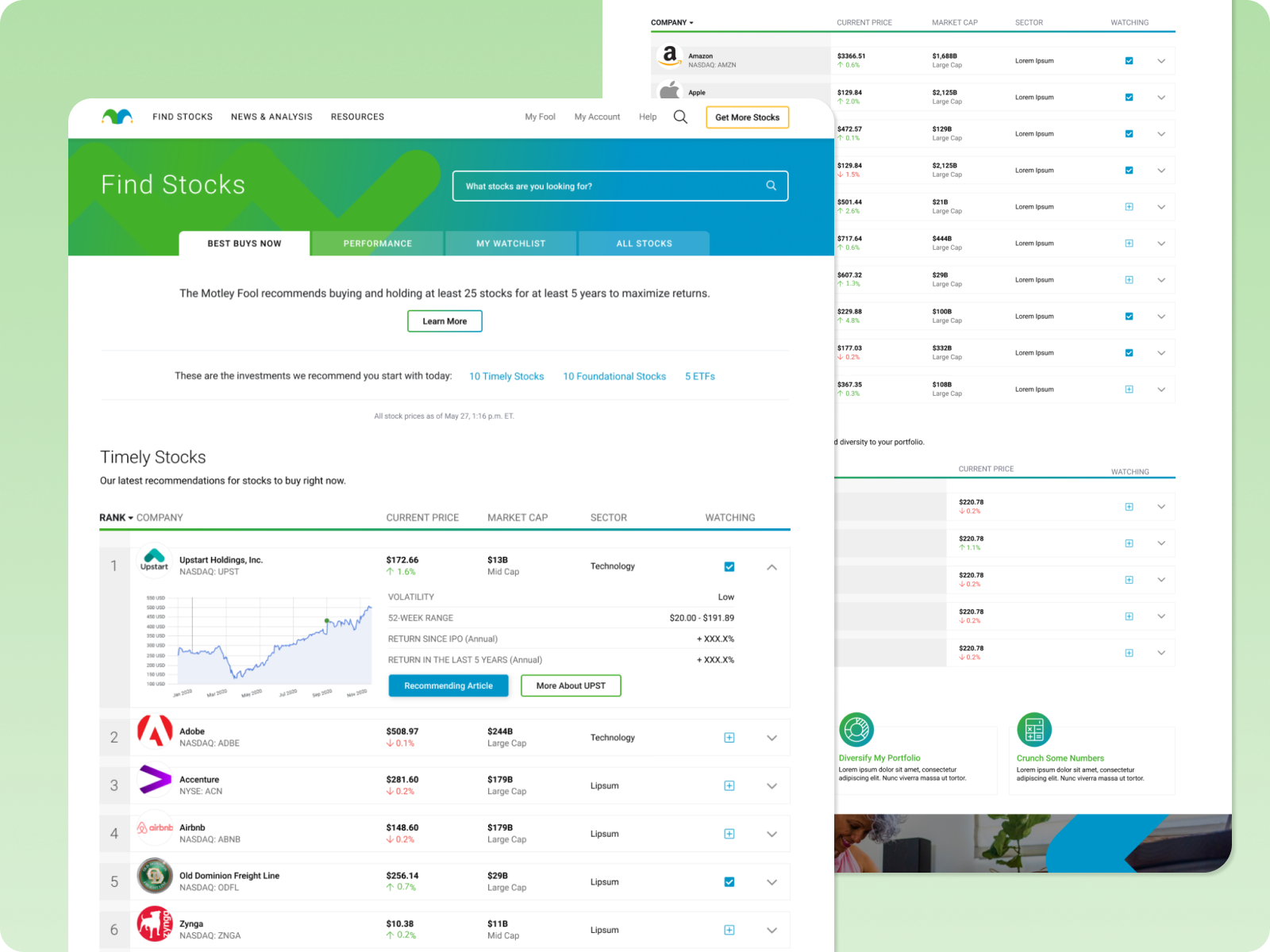 Updated Find Stocks page concept to build out with Design System components