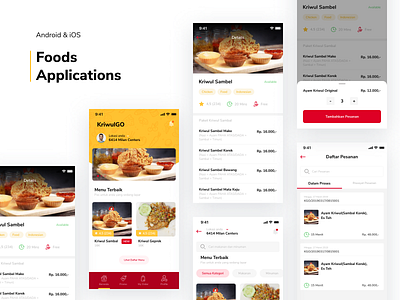 Kriwul GO - Food App beverage bottom sheet clean dashboard delivery detail product food kriwul lunch mobile popup red tab tags ui yellow