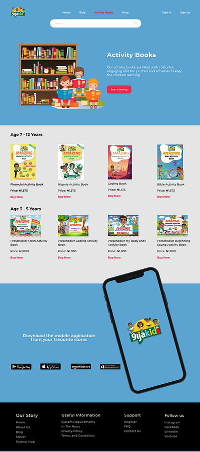 Activity Books Landing Page bookstore brand design happy kids landing page ui uiux