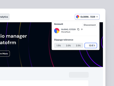 Wallet Dropdown app bitcoin blockchain clean coin crypot dashboard finance liquidity mining metamask minimalistic nft platform slippage swap trading ui user interface ux wallet