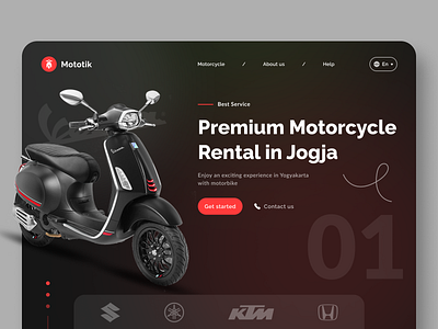 Mototik - Motorcycle Rental Landing Page app bike clean design explorations figma jogja minimal motor motorcycle oww owwstudio premium rent rental ui ux vespa website