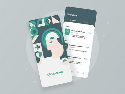 Medcare - Concept Medical App app bauhaus book doctor geometric healtcare health illustration localisation logo med medical mobile search splash splashscreen tabs ui ux visit