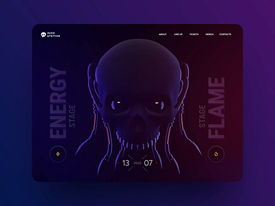 Music festival UI concept 3d 3d animation 3d artwork 3d design 3d ilustration animation art blender branding design festival illustration landing page motion graphics music skull ui