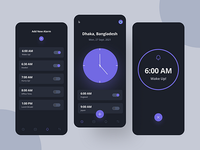 Alarm App UI 3d apps branding business clean ui concept dark mode design illustration interaction logo minimal mobile app trend ui user friendly ux