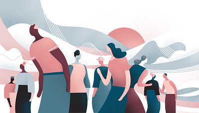 When Our Life Changed community crowd flat design illustration meeting people social society sunset