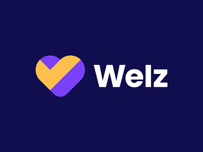 Welz - Logo Design Exploration (for sale) app logo brand identity branding checkmark corporate for sale unused buy health healthcare heart identity logo logo design logo designer logotype mark media tech digital medical startup symbol w letter logo