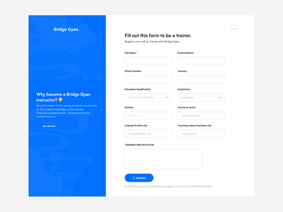 Bridge Gyan - Registration Form. 3d animation app branding design designing dribbble graphic design illustration logo minimal motion graphics popular trending typography ui ux vector web website