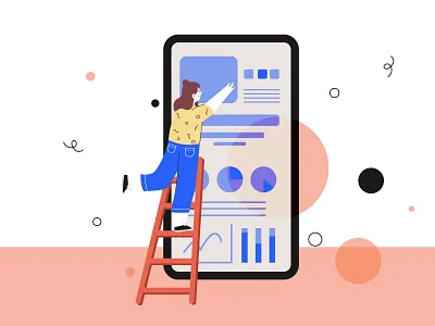 Surfing the internet art branding bright design flat girl illustration illustrator internet phone serching vector